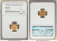 Republic gold Peso 1903 Mo-M MS64 NGC, Mexico City mint, KM410.5. Mintage: 10,000. Dazzling example with bold strike. 

HID09801242017

© 2022 Heritag...