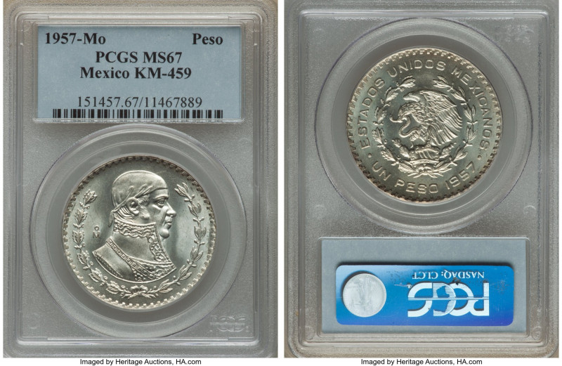 Estados Unidos Peso 1957-Mo MS67 PCGS, KM459. A stunning Gem Mint State Peso wit...