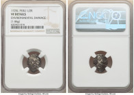 Luis I Cob 1/2 Real 1725-L VF Details (Environmental Damage) NGC, Lima mint, KM-A39, Cal-3. 1.46gm. One year type. A survivor from the scarce Luis I i...