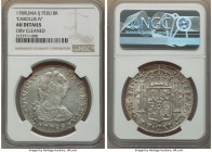 Charles IV 8 Reales 1789 LM-IJ AU Details (Obverse Cleaned) NGC, Lima mint, KM87. This coin reveals small traces of luster along the edges. 

HID09801...