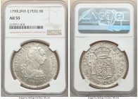 Charles IV 8 Reales 1790 LM-IJ AU55 NGC, Lima mint, KM87. There are dolphin-gray fields and devices. 

HID09801242017

© 2022 Heritage Auctions | All ...