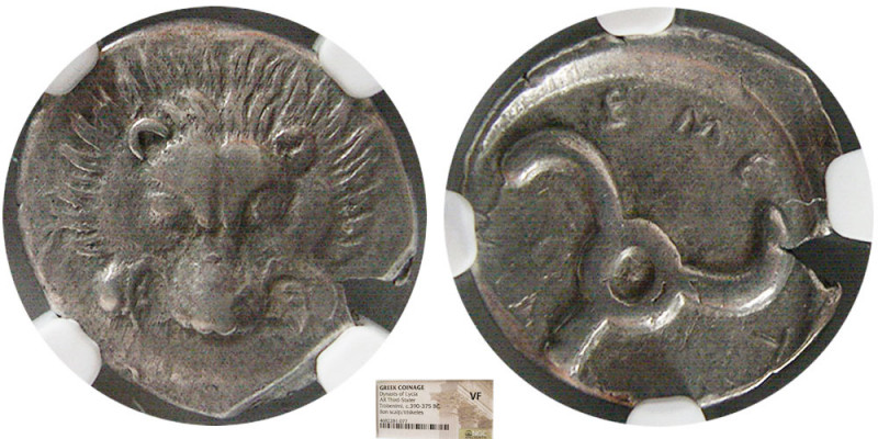 DYNASTS of LYCIA. Trbbenimi. 390-375 BC. AR Third Stater. Lion scalp / Triskeles...