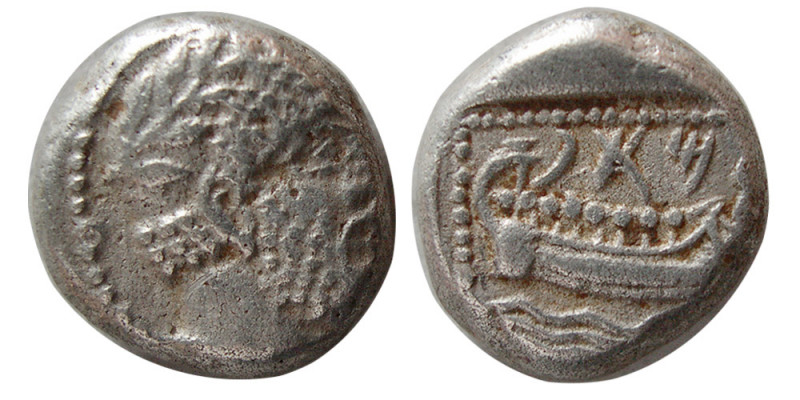 PHOENICIA, Arados. Circa 380-351/0 BC. AR tetrobol (3.37 gm; 11 mm). Laureate he...