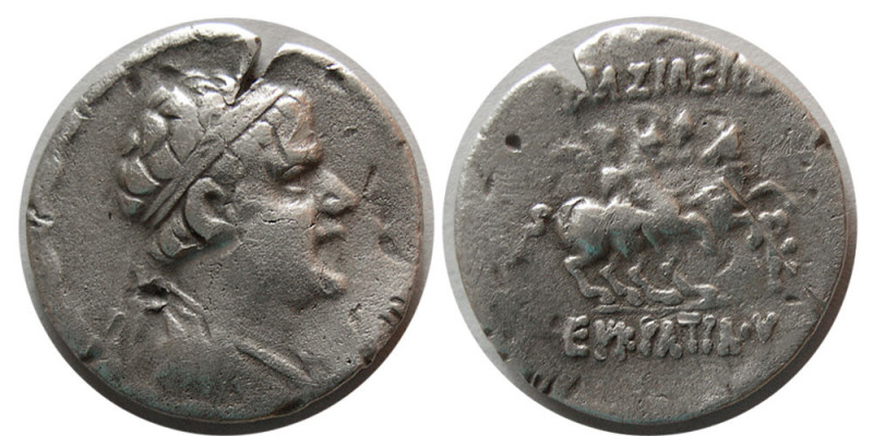 BAKTRIAN KINGDOM, Eukratides I. 171-145 BC. AR drachm (4.04 gm; 18 mm). Panjhir ...