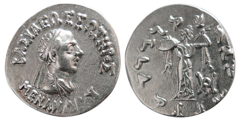 BAKTRIAN KINGDOM, Menander I Soter. Circa 165-130 BC. AR drachm (2.41 gm; 17 mm)...