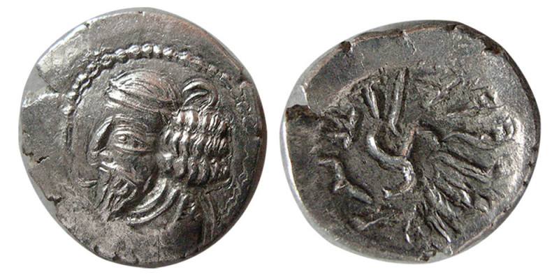 KINGS of PERSIS. Pakor I. 1st Century AD. AR hemidrachm (1.74 gm; 15 mm). Bearde...