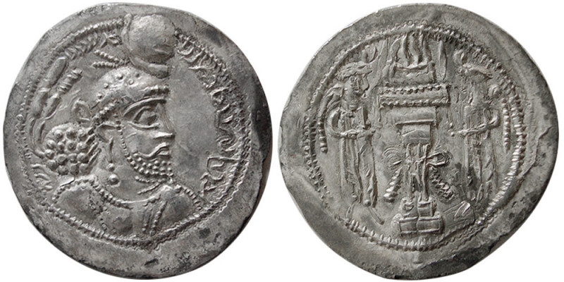 SASANIAN KINGS. Ardashir II, AD 379-383. AR Drachm (4.00 gm; 30 mm). Standard is...