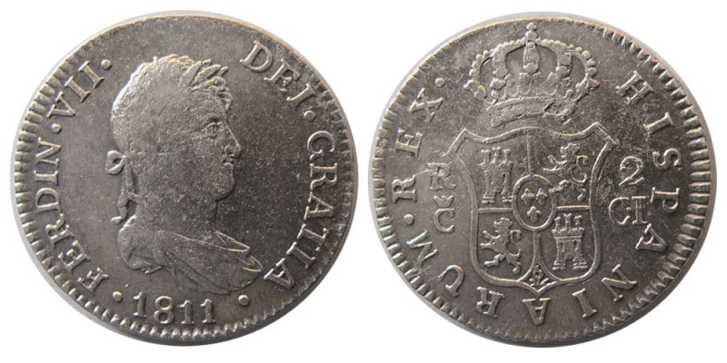 SPAINISH COLONIAL, Ferdinand VII. 1811-C.I. Silver 2 Reales (5.86 gm; 27 mm). Ch...