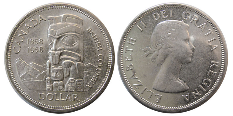 CANADA, Elizabeth II. 1958. Silver Dollar (23.34 gm; 36 mm). Choice UNC. Fully l...