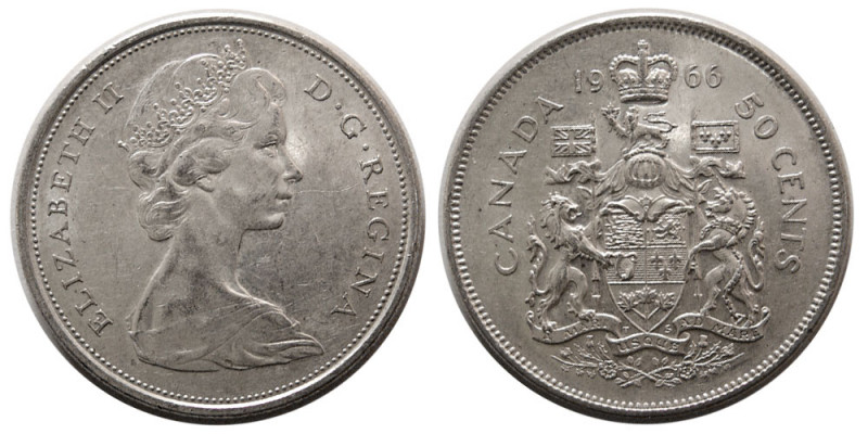 CANADA; Elizabeth II, 1966. 50 Cents (11.62 gm; 29 mm). Choice UNC. Lustrous.