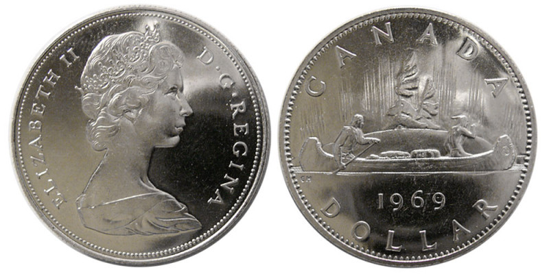 CANADA; Elizabeth II, Regina. 1969. One Dollar (15.58 gm; 31 mm). Choice BU. Ful...