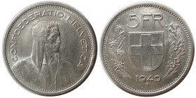 SWITZERLAND, Helvetica. 1949b, AR 5 Francs.