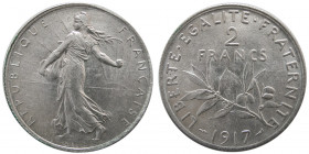 FRANCE, Republic. 1917, 2 Francs.
