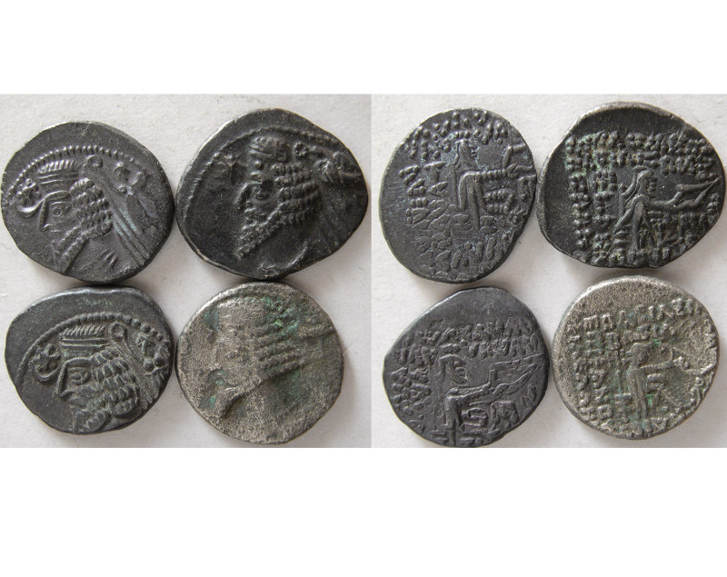 GROUP LOT OF 4 Parthian Drachms. Original patinas. Avg grade VF to EF.