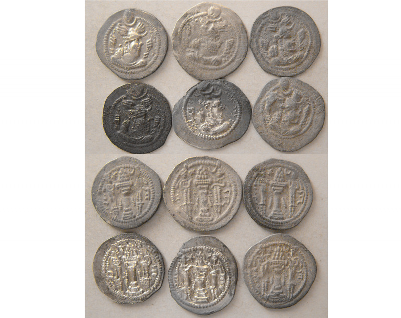 GROUP LOT OF 6 SASANIAN KINGS, Peruz. Silver drachms. Original find patina. Aver...