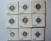 GROUP LOT OF 9 US. Silver Mercury Dimes. Different dates.