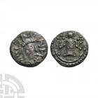 Secondary Phase - Series L, Type 12 - LONDONIA AR Sceatta 710-760 A.D. Obv: diademed and draped bust right, wreath-ties unknotted with small cross bef...