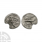Northumbria - Alchred - Stag AR Sceatta 765-774 A.D. Regal issues. Obv: small cross with +ALHRED legend. Rev: stylised stag right with cross below. S....