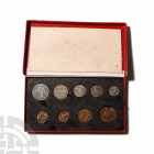 George VI - 1950 - RM Boxed Proof Set [9] Dated 1950 A.D. Set of nine proof currency issues for halfcrown, florin, shillings (2 types), sixpence, bras...