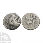 Macedonia - Alexander III (the Great) - Zeus AR Tetradrachm 190-189 B.C. Aspendos, Pamphylia mint, posthumous issue, dated year 23. Obv: head of Herak...