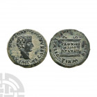 Tiberius - Spain - Altar AE As 14-37 A.D. Italica mint. Obv: TI CAESAR AVGVSTVS PONT MAX IMP legend with bare head right. Rev: MVNIC ITALIC PERM DIVI ...