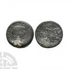 Antinous - Egypt - Horseman AE Diobol 134-135 A.D. Struck under Hadrian, Alexandria mint, year 19 (Hadrian). Obv: ??TI???V [????C] legend with profile...