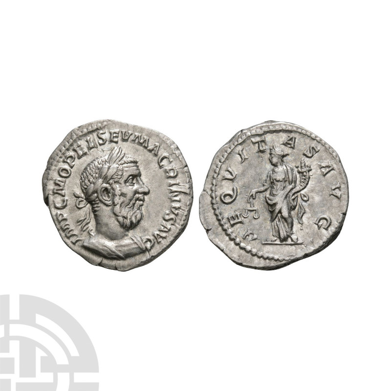 Macrinus - Aequitas AR Denarius 218 A.D. Rome mint. Obv: IMP C M OPEL SEV MACRIN...