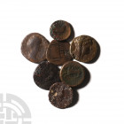 Bronzes Group [7] 3rd century B.C. or later. Group comprising: various issues and types; with a Faustina I, as. 53.15 grams total. . Acquired Canterbu...