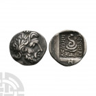 Island of Caria - Asklepios AR Tetrobol 167-88 B.C. Magistrates Asklepios and Nikarchos. Obv: laureate head of Asklepios right. Rev: ASKLHP upwards to...