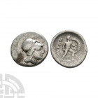 Locris - Locri Opuntii - Ajax AR Hemidrachm 4th century B.C. Obv: head of Persephone right. Rev: ???????? with Ajax in fighting position right, holdin...