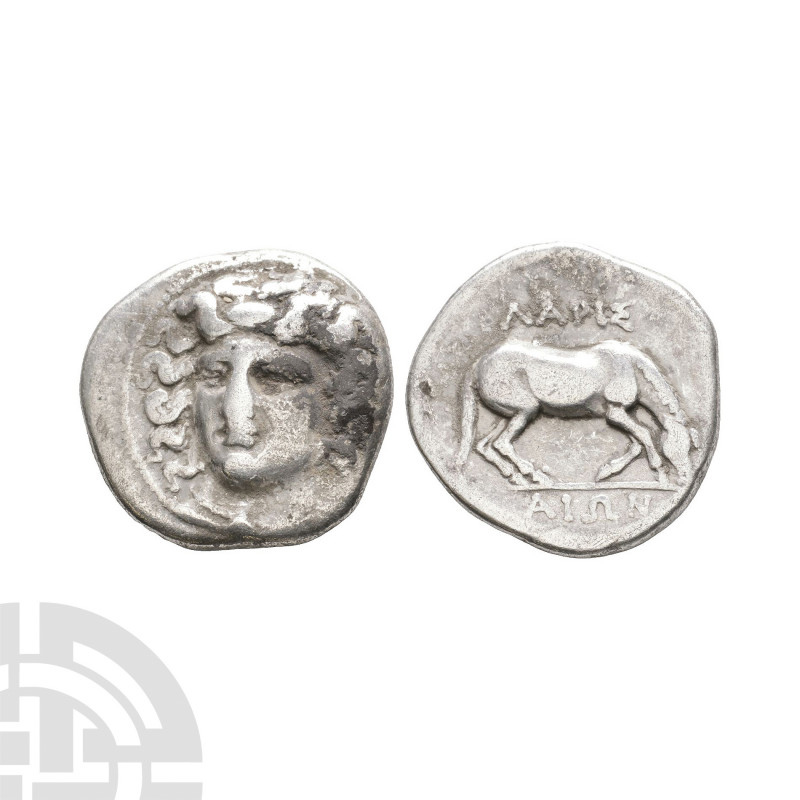 Thessaly - Larissa - Horse AR Drachm 400-380 B.C. Obv: facing head of the nymph ...