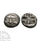 Mysia - Parion - Gorgoneion AR drachm 475 B.C. Obv: head of gorgoneion facing. Rev: linear cross-like shape in incuse. SNG France 1349; Rosen Coll. 52...