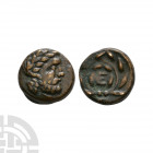 Argolis - Epidauros - Asklepios Bronze 4th-3rd century B.C. Obv: laureate head of Asklepios right. Rev: E within wreath; II below. BMC 19-20; Sear 281...