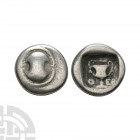 Thebes - Boeotia - Shield AR Hemidrachm 425-375 B.C. Obv: Boeotian shield. Rev: kantharos with O - EB across fields; club above, within incuse square....