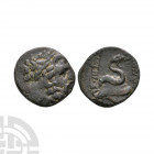 Mysia - Pergamon - Serpent Bronze 1st century B.C. Obv: head of Asclepios right. Rev: inscription each side of serpent coiled round omphalos. Cf. SNG ...