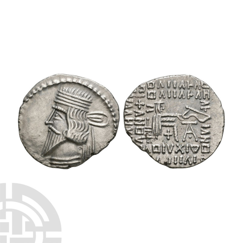 Parthia - Vologases III - AR Drachm 105-147 A.D. Obv: profile bust left. Rev: se...