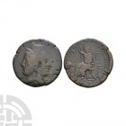 Bruttium - Rhegium - Janiform AE Pentonkion 3rd century B.C. Obv: janiform profile heads. Rev: Asklepios seated left, holding sceptre with ?????? behi...