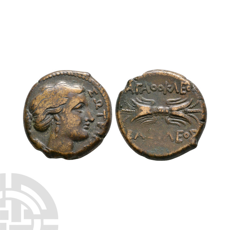 Syracuse - Artemis AE Hexas 306-289 B.C. Agathokles mint. Obv: SWTEIRA legend wi...