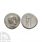 L Marcius Censorinus - Marsyas AR Denarius 82 B.C. Rome mint. Obv: laureate head of Apollo right. Rev: satyr Marsyas walking left with right arm raise...