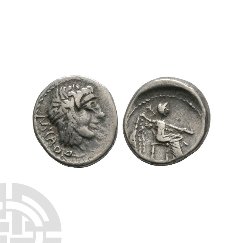 M Porcius Cato - Victory AR Quinarius 89 B.C. Rome mint. Obv: head of young Bacc...