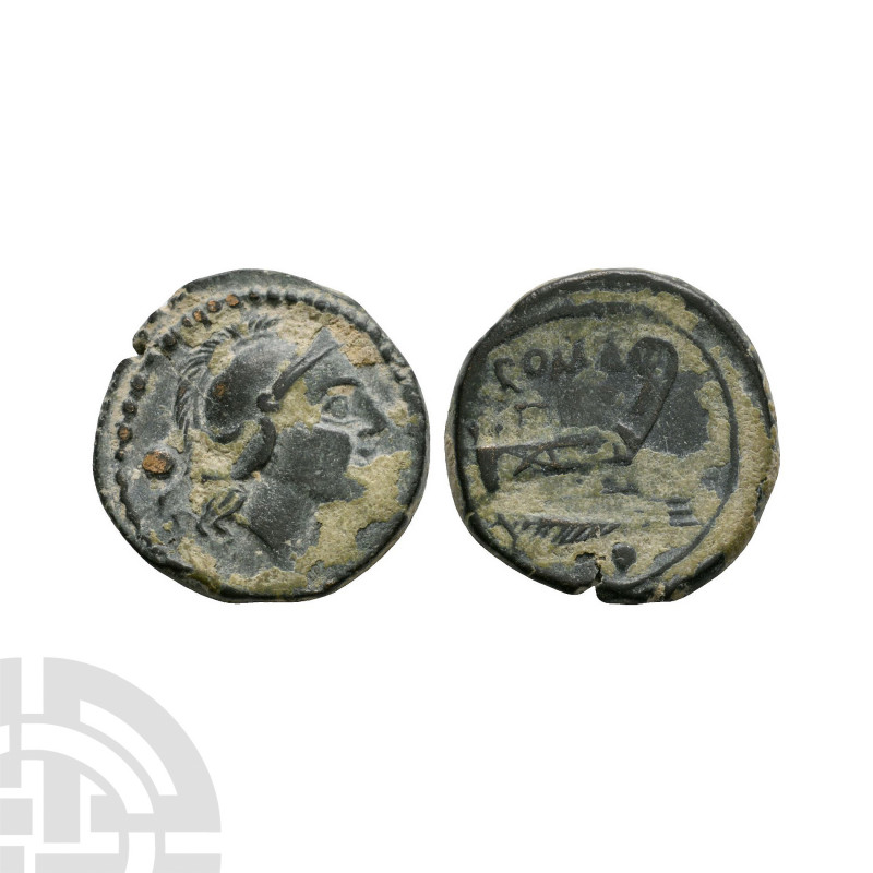 Anonymous Issue - Roma AE Uncia 211-206 B.C. Rome mint. Obv: helmeted head of Ro...