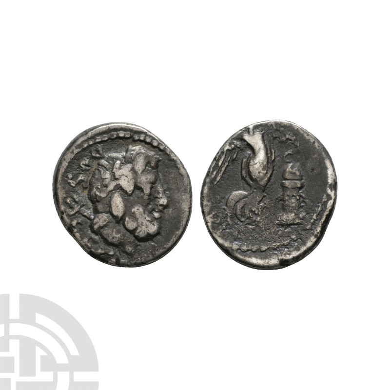 L. Rubrius Dossenus - Neptune AR Quinarius 87 B.C. Rome mint. Obv: laureate head...