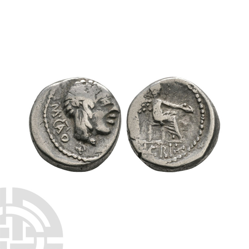 M Porcius Cato - Victory AR Quinarius 89 B.C. Rome mint. Obv: head of young Bacc...