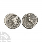 M Porcius Cato - Victory AR Quinarius 89 B.C. Rome mint. Obv: head of young Bacchus right with M CATO (AT in monogram) behind, symbol below. Rev: Vict...