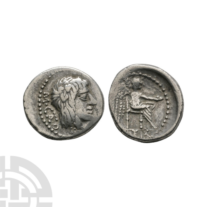 M Porcius Cato - Victory AR Quinarius 89 B.C. Rome mint. Obv: head of young Bacc...