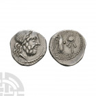 Cn Cornelius Lentulus - Victory AR Quinarius 88 B.C. Rome mint. Obv: laureate head of Jupiter right. Rev: Victory standing right crowning trophy; CN L...