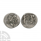 T Cloulius - Victory AR Quinarius 98 B.C. Rome mint. Obv: laureate head of Jupiter right. Rev: T CLOVLI (with VL in monogram) between Victory standing...
