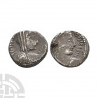 Nabatea - Malichus II and Queen Shuqailat - AR Sela 40-70 A.D. Obv: Aramaic legend, laureate head of Malichus II right with loosely waved hair. Rev: A...