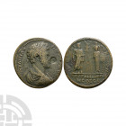 Commodus - Pergamon and Ephesos Alliance - Asklepios Countermarked Large Bronze 177-192 A.D. Magistrate Pios. Obv: AY KAI M AYRH KOMODOC legend with l...