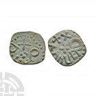 Northumbria - Irregular - AE Styca 843-855 A.D. Obv: pellet rosette with blundered legend. Rev: small cross with +CVR[ ]X blundered legend. S. 872. 1....